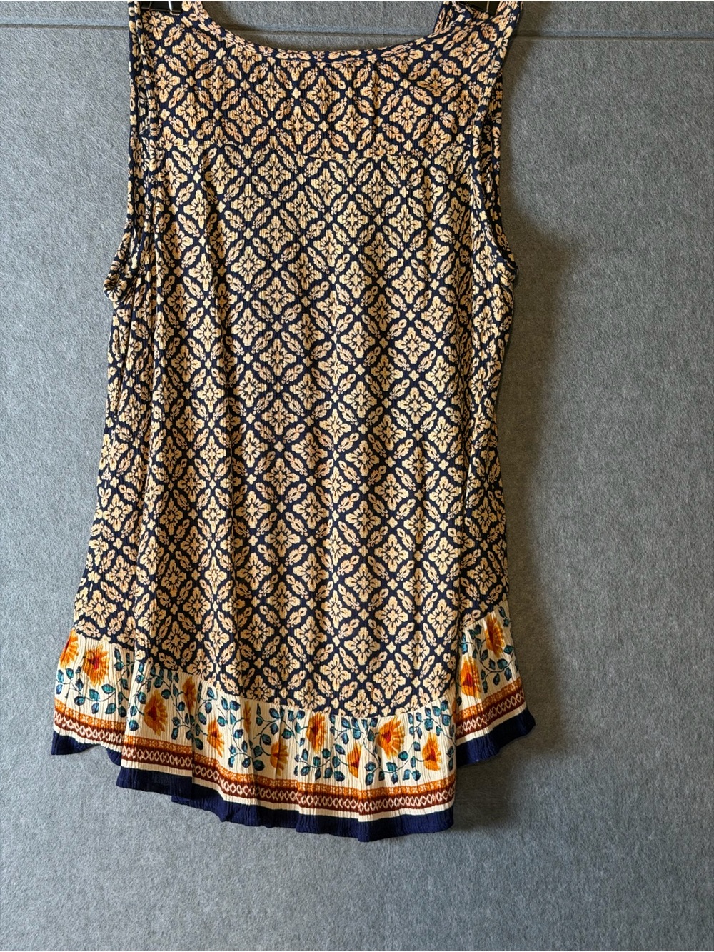 Boho Indie Lagenlook Patrons of Peace Beige Floral Sunflower Ruffle Sleeveless M - Picture 5 of 9